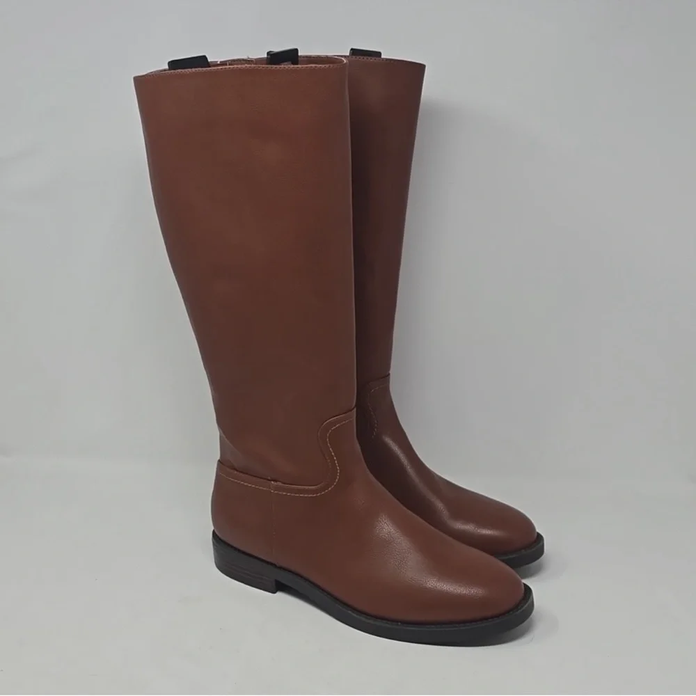 NWT NEW Ann Taylor Loft Brown Faux Vegan Leather Knee High Ridding Boots Size 9 - Picture 3 of 6